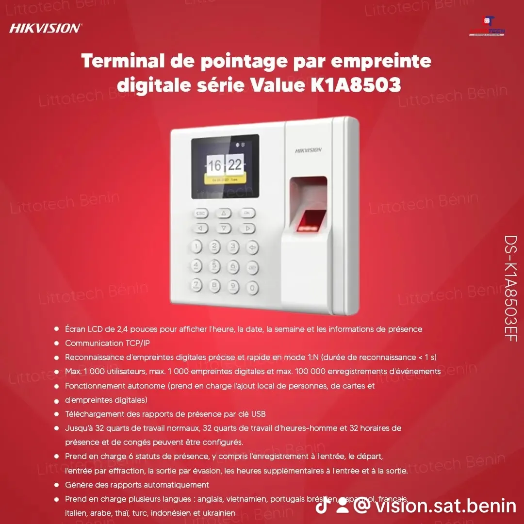 TERMINALE DE POINTAGE PAR EMPREINTE POUR LA PRÉSENCE